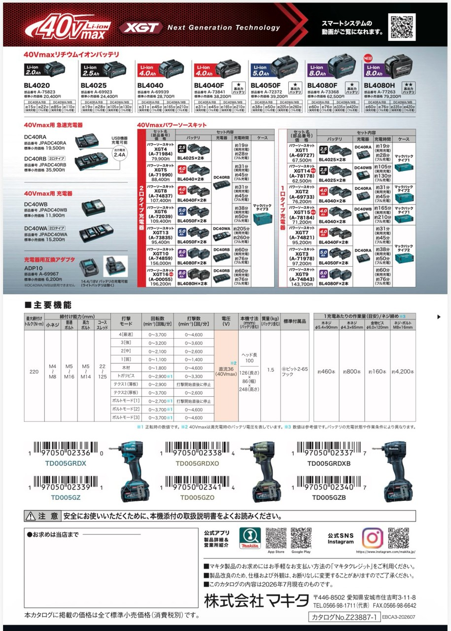 🔴【新発売!マキタ 40Vmax インパクトドライバ TD005G】